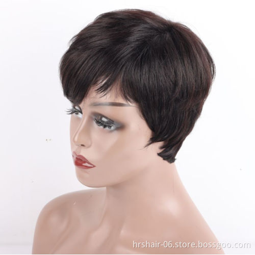 finger wave short Brazilian   100% human wigs pixie short wigs for black women